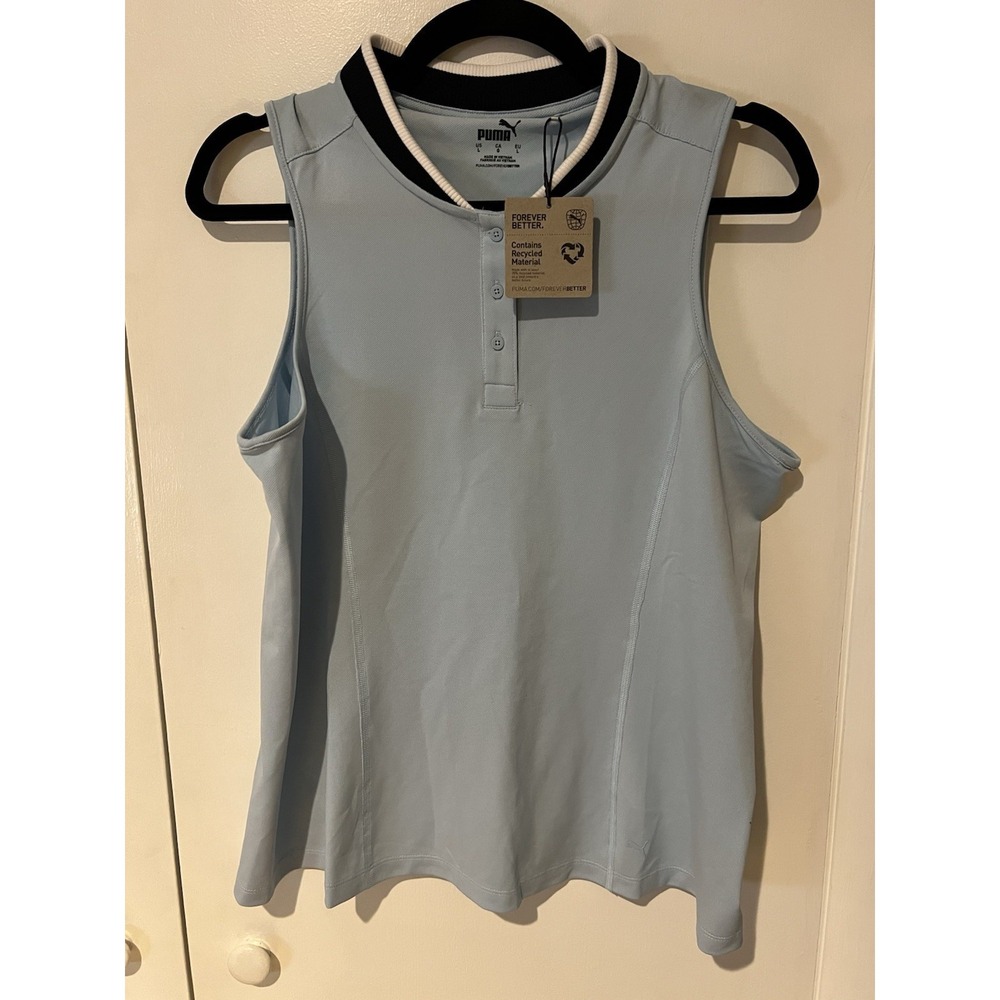 Puma Golf Polo Womens Size‎ L Range Pique Sleeveless Blue Lightweight Pickleball